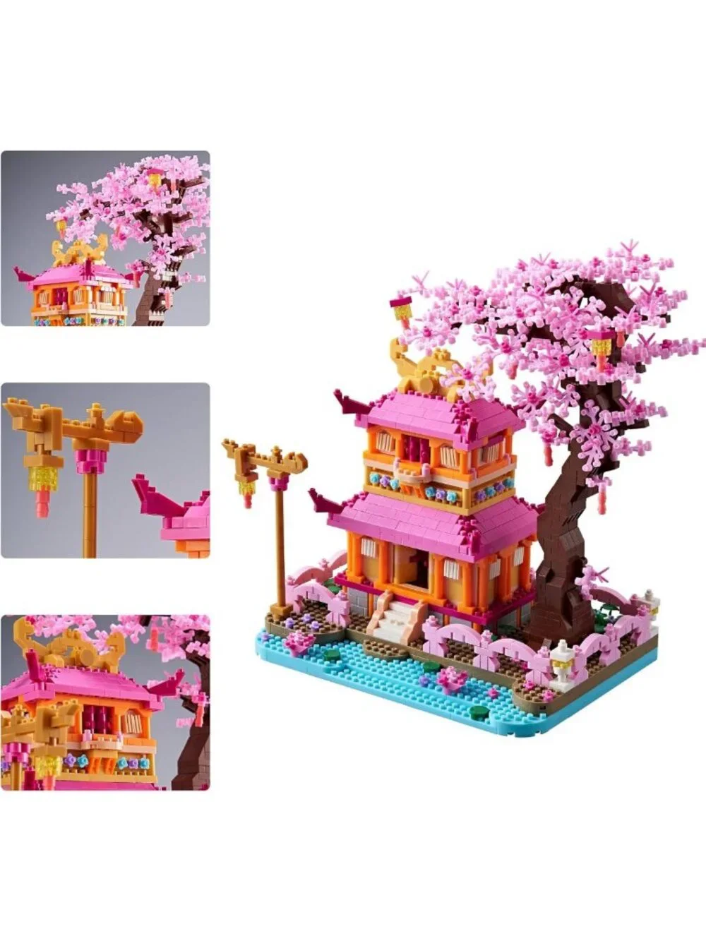 Exquisite Cherry Blossom Tree House Micro Building Blocks Set, 1810 Pcs, DIY Fun